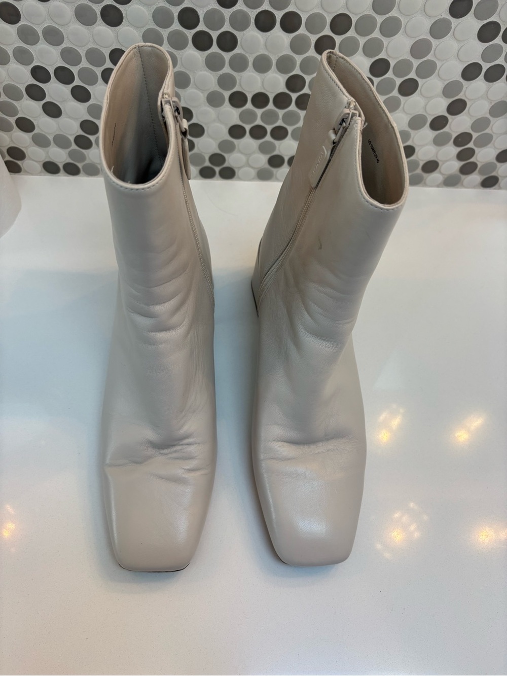 Vince Cream Square-Toe Leather Ankle Boots